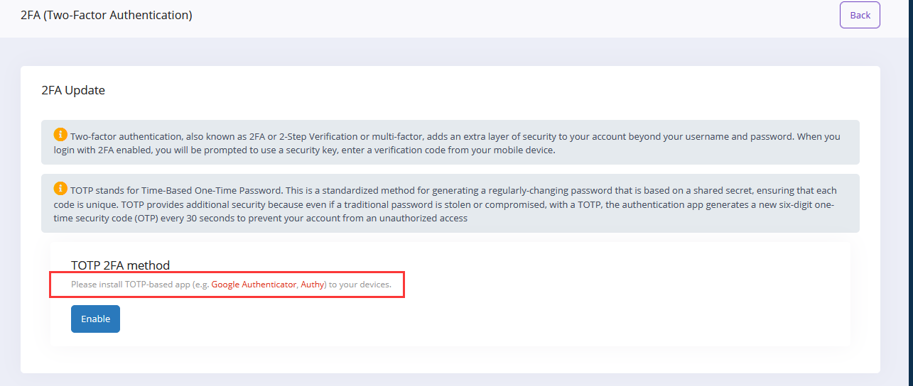 How can I use the TOTP method for Two-Factor Authentication?