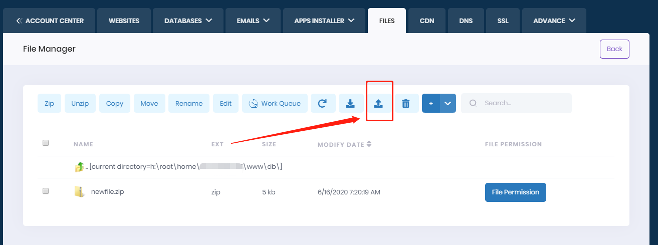 How to upload files or download files from control panel?
